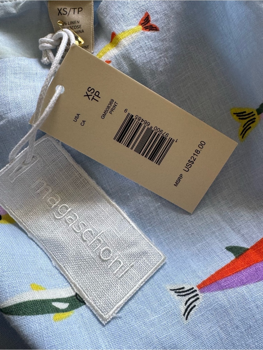 NWT Magaschoni Light Blue Fish Print Mini Dress - Picture 3 of 13